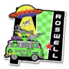 Whimsical attraction vinyl magnet with famous Roswell imagery